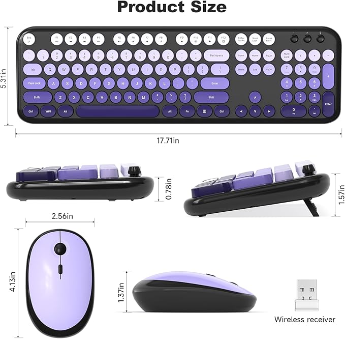 MOFII Wireless Keyboard and Mouse Combo, Full Size 2.4G Retro Round Computer