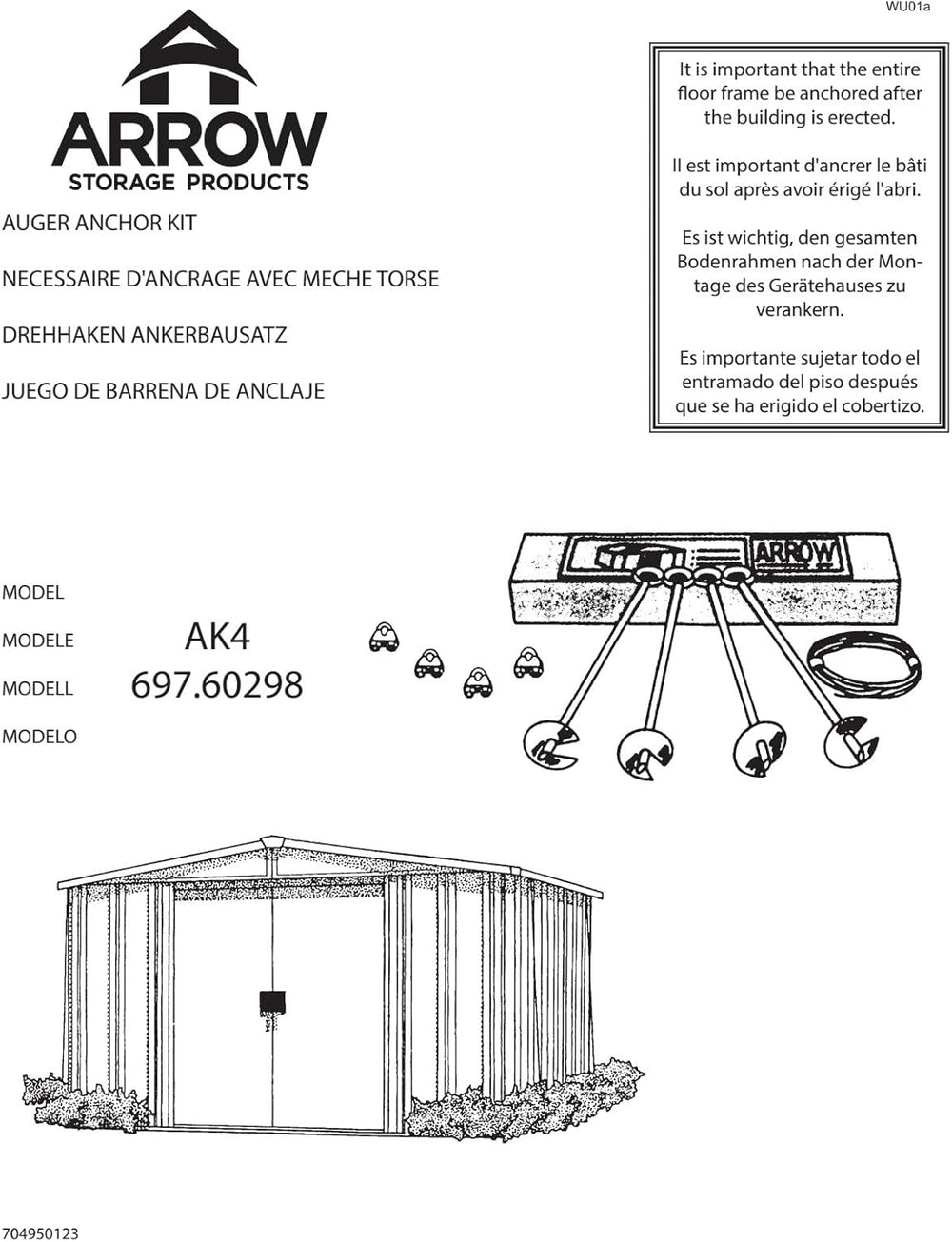 Arrow Shed AK4 Earth Anchor Kit, Black