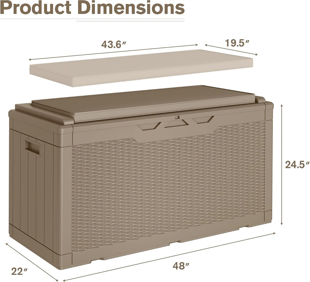 JUMMICO 100 Gallon with Cushion Deck Box, Waterproof Outdoor Storage Box