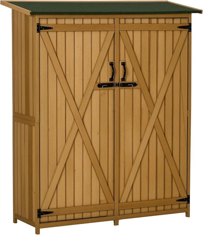 Outsunny Outdoor Storage Cabinet Waterproof Asphalt Rood Lockable Natural