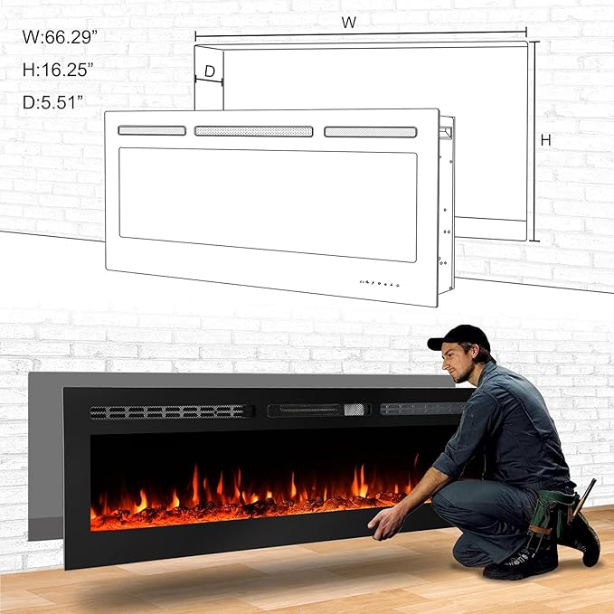 CharaVector 70 inch 750W/1500W Electric Fireplace Inserts