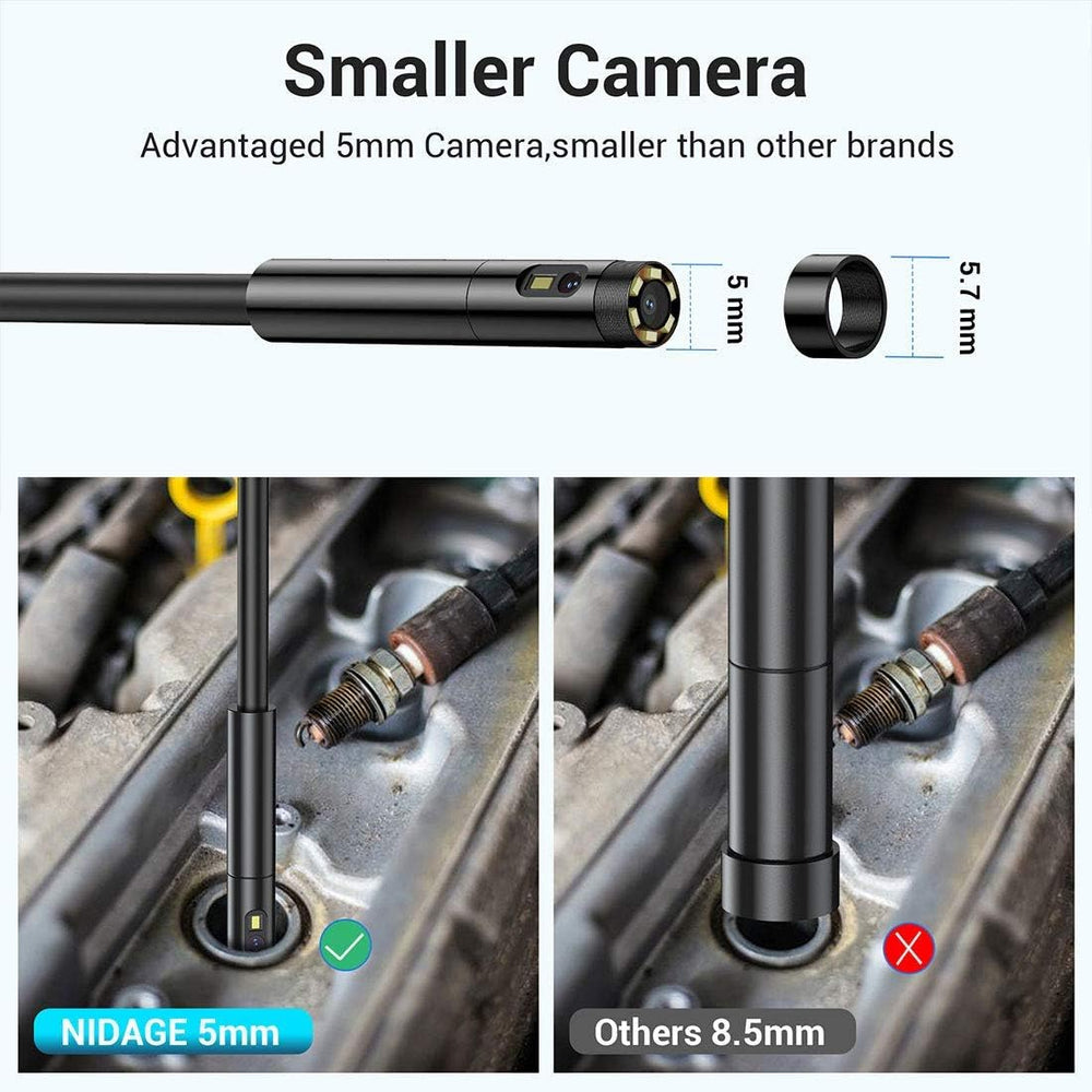 Dual Lens Endoscope with Light, 5.0mm Slim Snake Inspection Camera