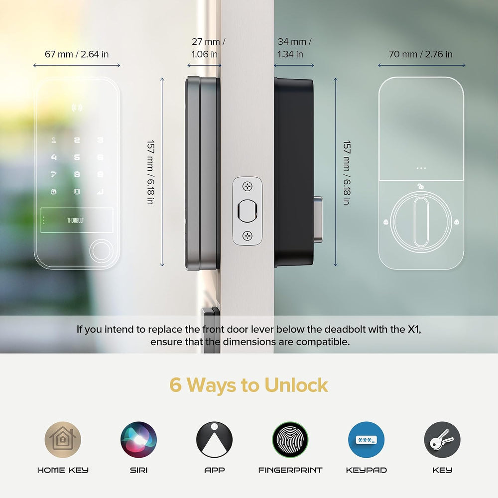 ThorBolt X1 Smart Home Key Keyless Entry Fingerprint Door Lock, Gray