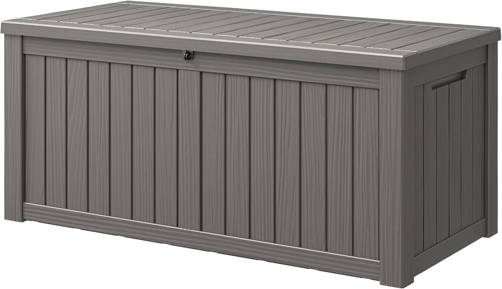 150 Gal Deck Box,Outdoor Storage Box Waterproof Lockable,Gas Lift,Grey