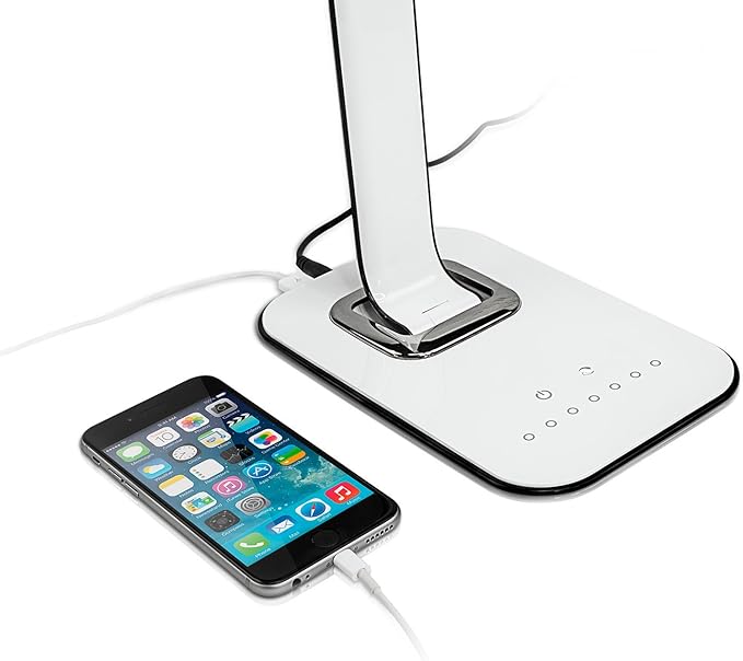 Turcom LED Desk Lamp With USB Charging Port Dimmable Touch Controls w/Color