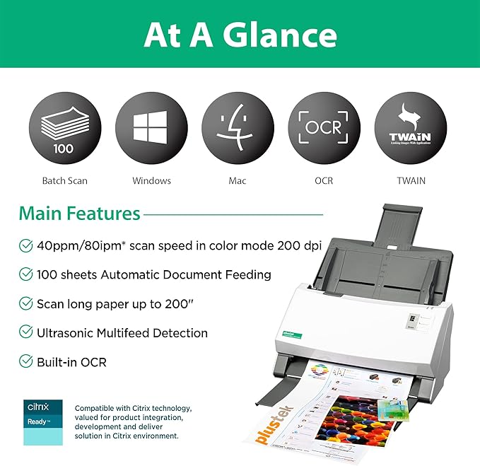 Plustek PS3140U Duplex Document Scanner, Citrix Ready & Twain Support