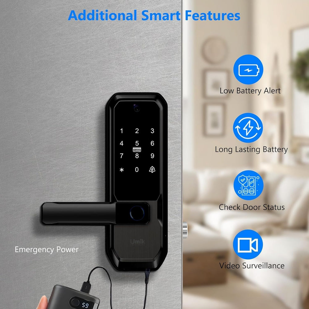 UMIKSMART WiFi Smart Door Lock with Camera, Fingerprint Keypad, App Control