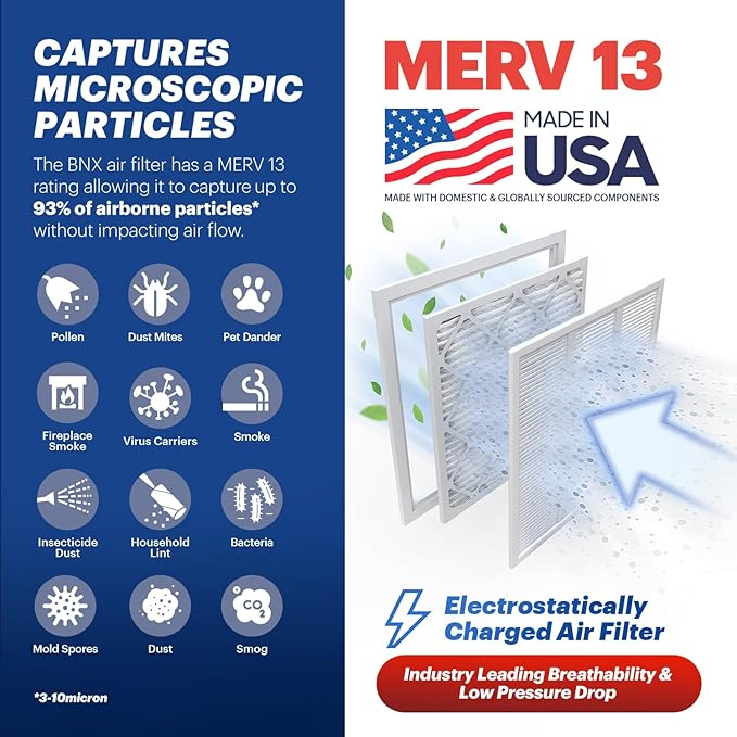 BNX TruFilter 16x24x1 Air Filter MERV 13 (4 Pack)