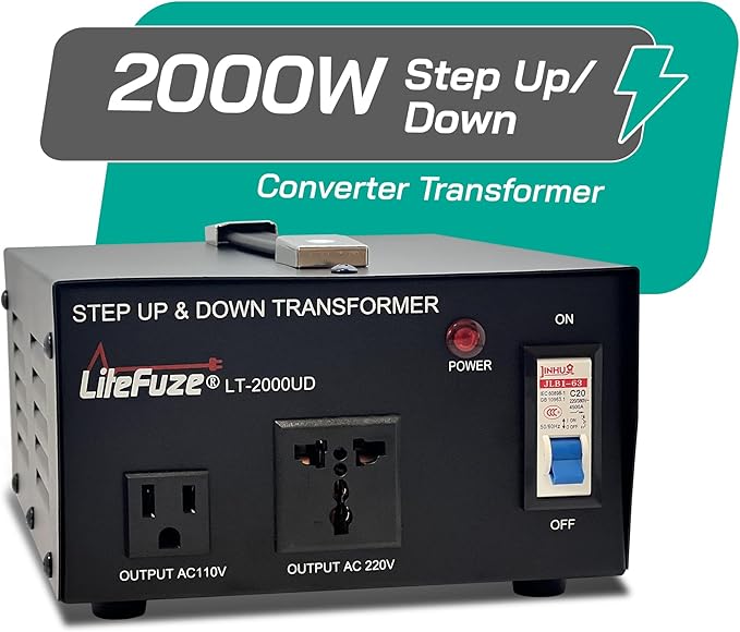 LiteFuze 2000 Watt Voltage Converter Transformer Step Up/Down - 110v to 220v /
