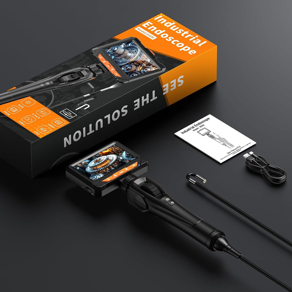 Two-Way 210° Articulating Borescope, 4.3" 1080P Endoscope Camera with Light