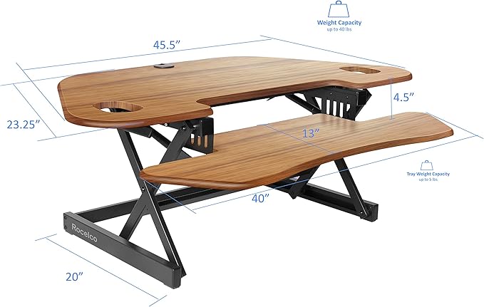 Rocelco 46" Height Adjustable Corner Standing Desk Converter