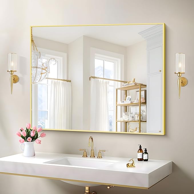 Gold Bathroom Mirror for Wall, 30x36 Inch Rectangle