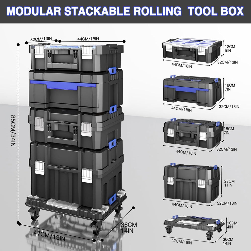 AIRAJ 5 Tier Stackable Tool Box with Wheels, Rolling Tool Box Organizer