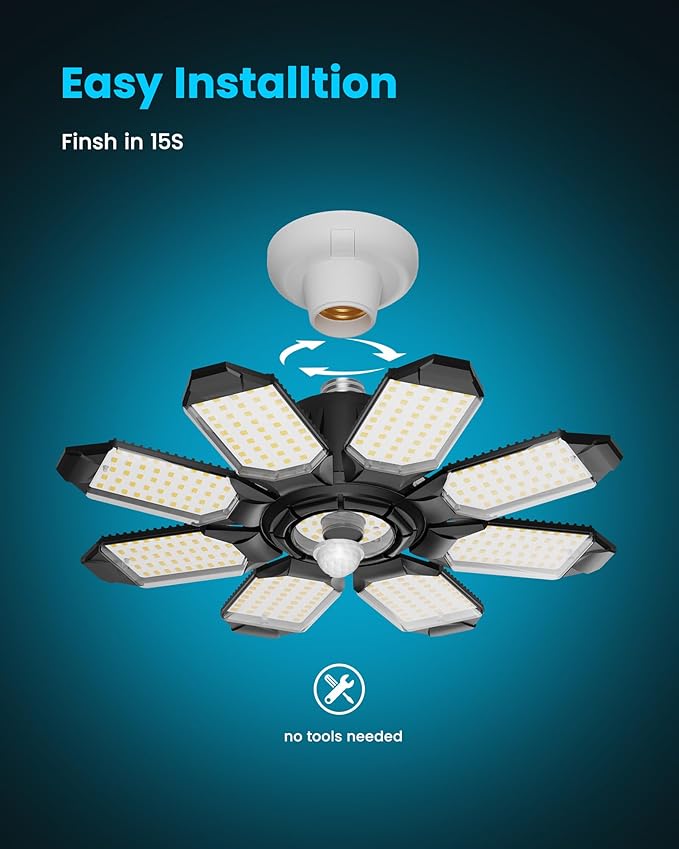 ryoza Motion Sensor Garage Lights 2 Pack, 25000LM Motion Activated Shop Light