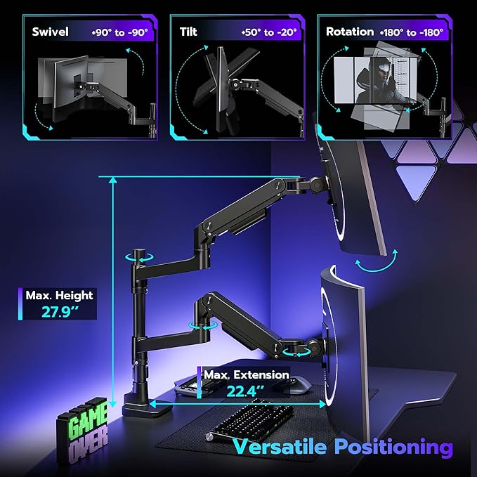 ARES WING Dual Monitor Arm Desk Mount
