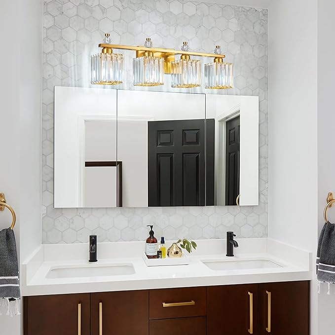 FDPBY Vanity Lights 4-Light Modern Crystal Vanity Light Gold Bathroom Light