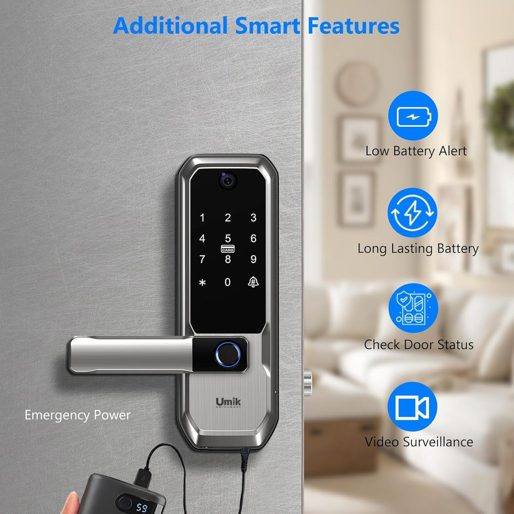 UMIKSMART WiFi Smart Door Lock with Camera, Fingerprint Keypad, App Control
