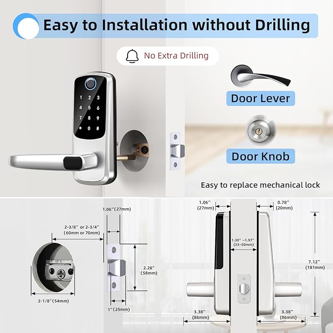 Smart Door Lock with Handle, Keyless Entry Door Locks, 8-in-1 Fingerprint
