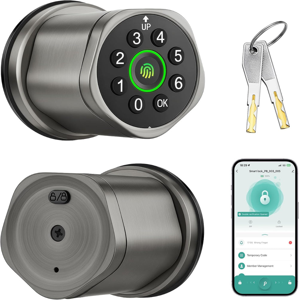Keyless Entry Keypad Door Lock with Knob, Smart Door Lock with Fingerprint