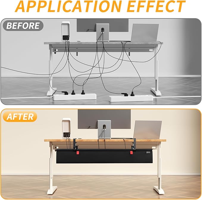 SUREUP9 No Drill Under Desk Cable Management Tray, Fabric Cable Management