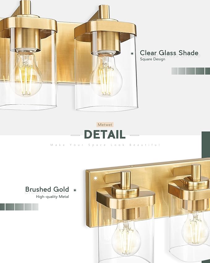 METWET Bathroom Light Fixtures, 4-Light Modern Wall Sconces