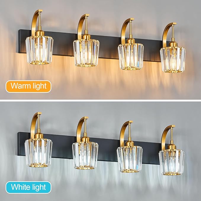 FDPBY Modern Bathroom Vanity Light, 4-Light Black Gold Wall Sconce