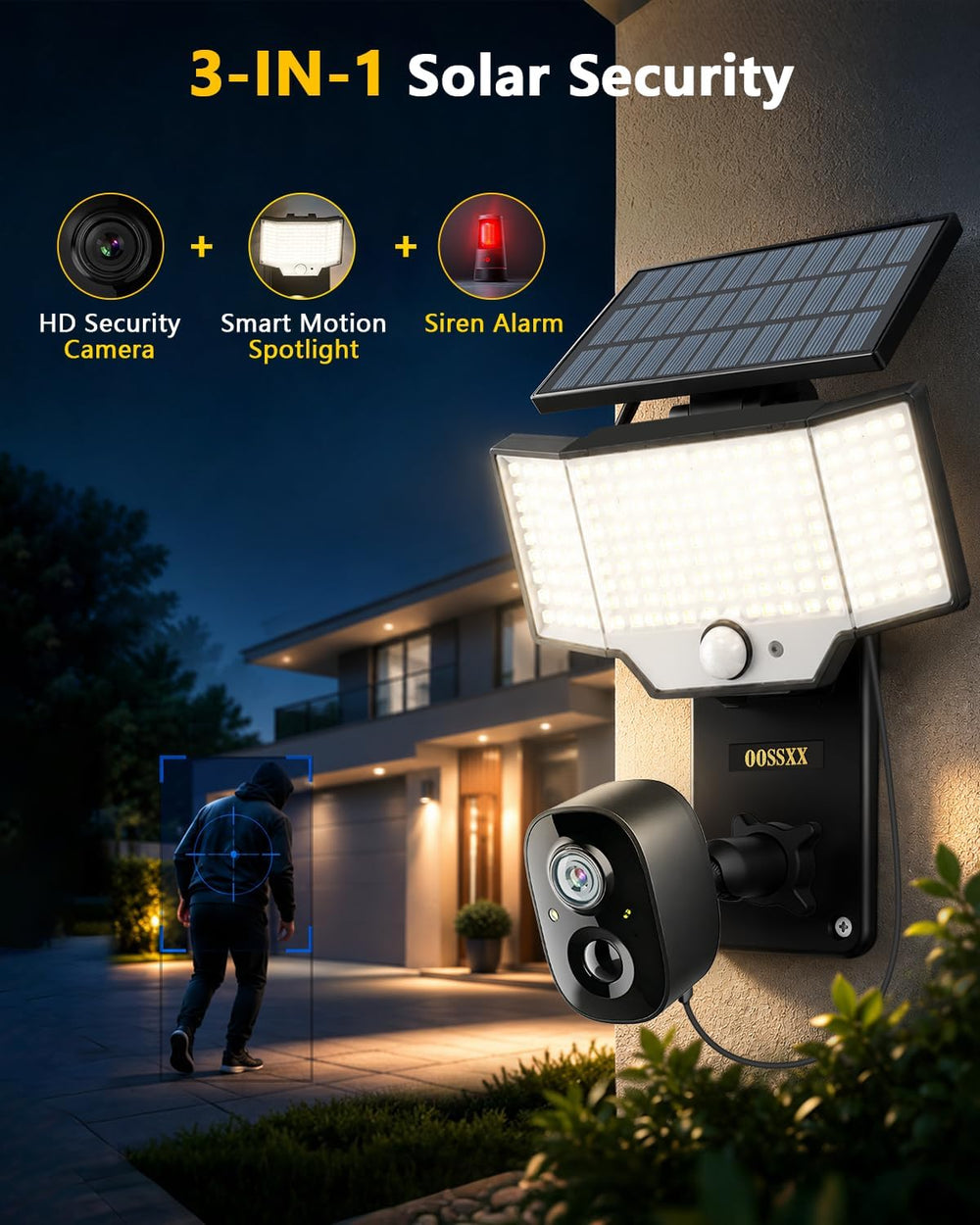 OOSSXX Solar Floodlight Security Camera Outdoor Wireless, 4MP HD 3-in-1