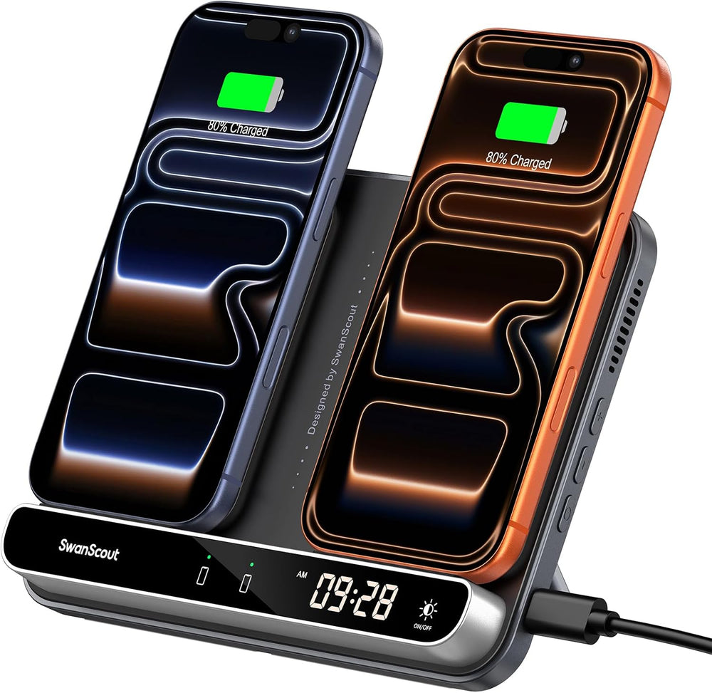 Dual Wireless Charger Stand, SwanScout 504, Foldable Wireless Charging Station