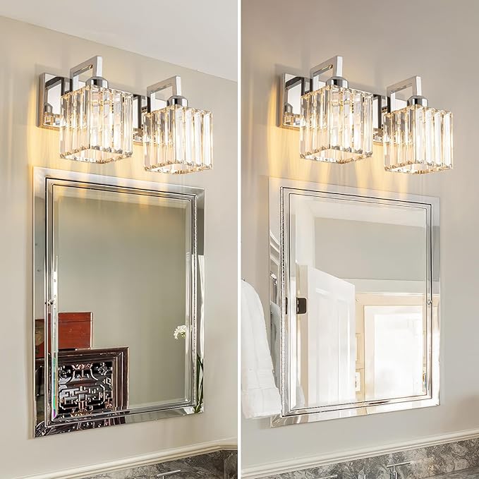 FDPBY Modern Bathroom Vanity Light 2-Lights Chrome Crystal Wall Lamp Bathroom