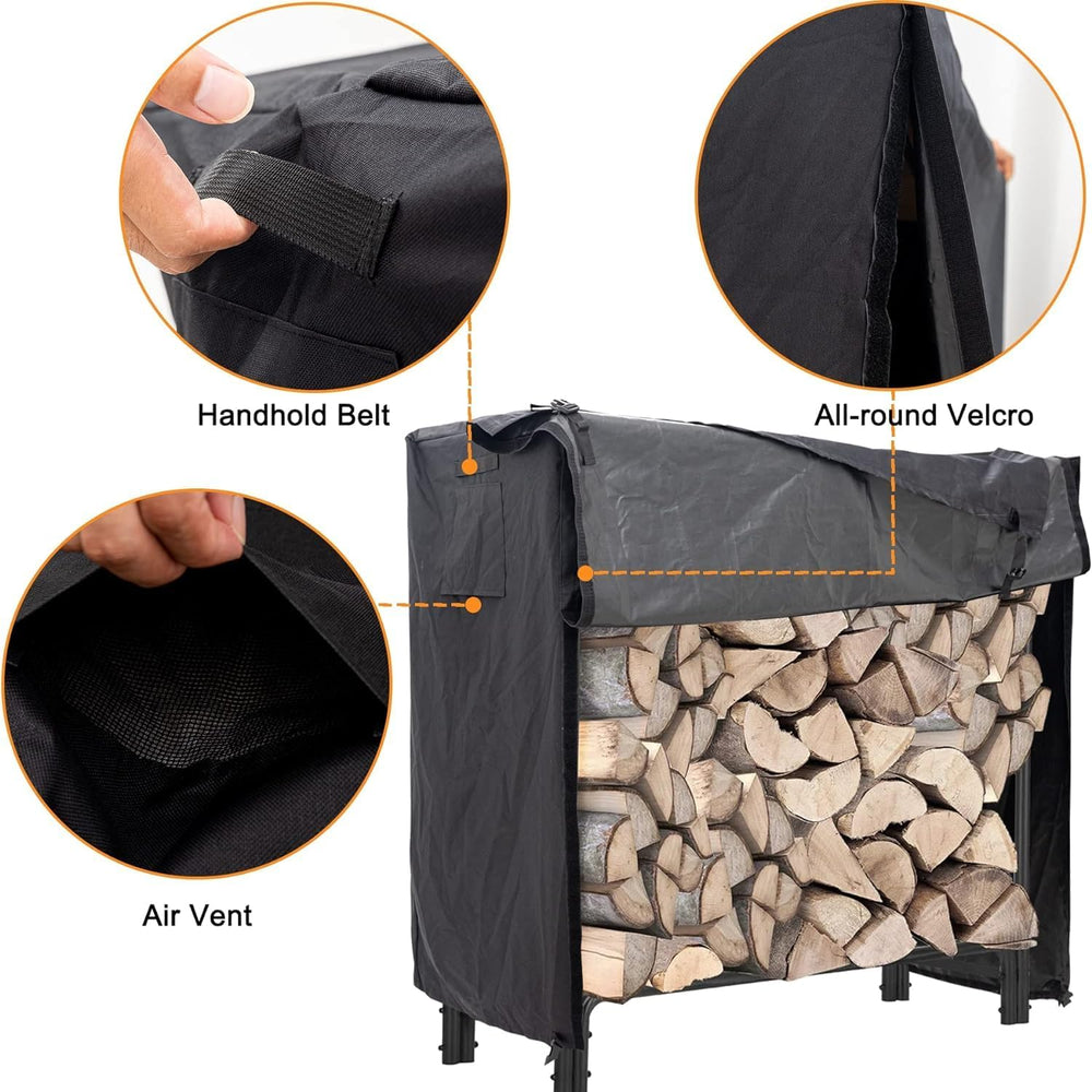 Firewood Log Rack Cover 8ft Wood Storage Rack Cover Black