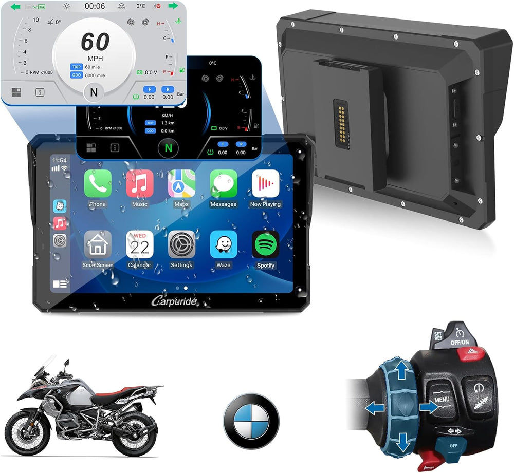 CARPURIDE W702BS PRO for BMW Motorcycle CarPlay & Android Auto Dual Bluet...