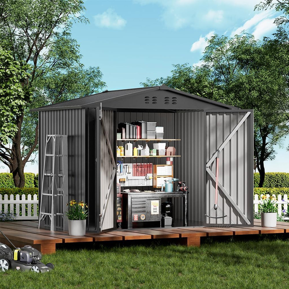 COMHOMA Shed Outdoor Storage Shed Metal,Lockable Doors Tool Sheds with Slopin...