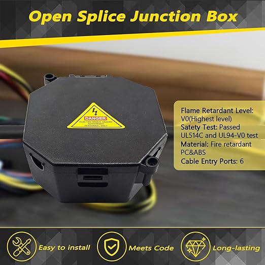 MIARALA Black Open Splice Junction Box, Splice Box Wire Electrical Junction B...