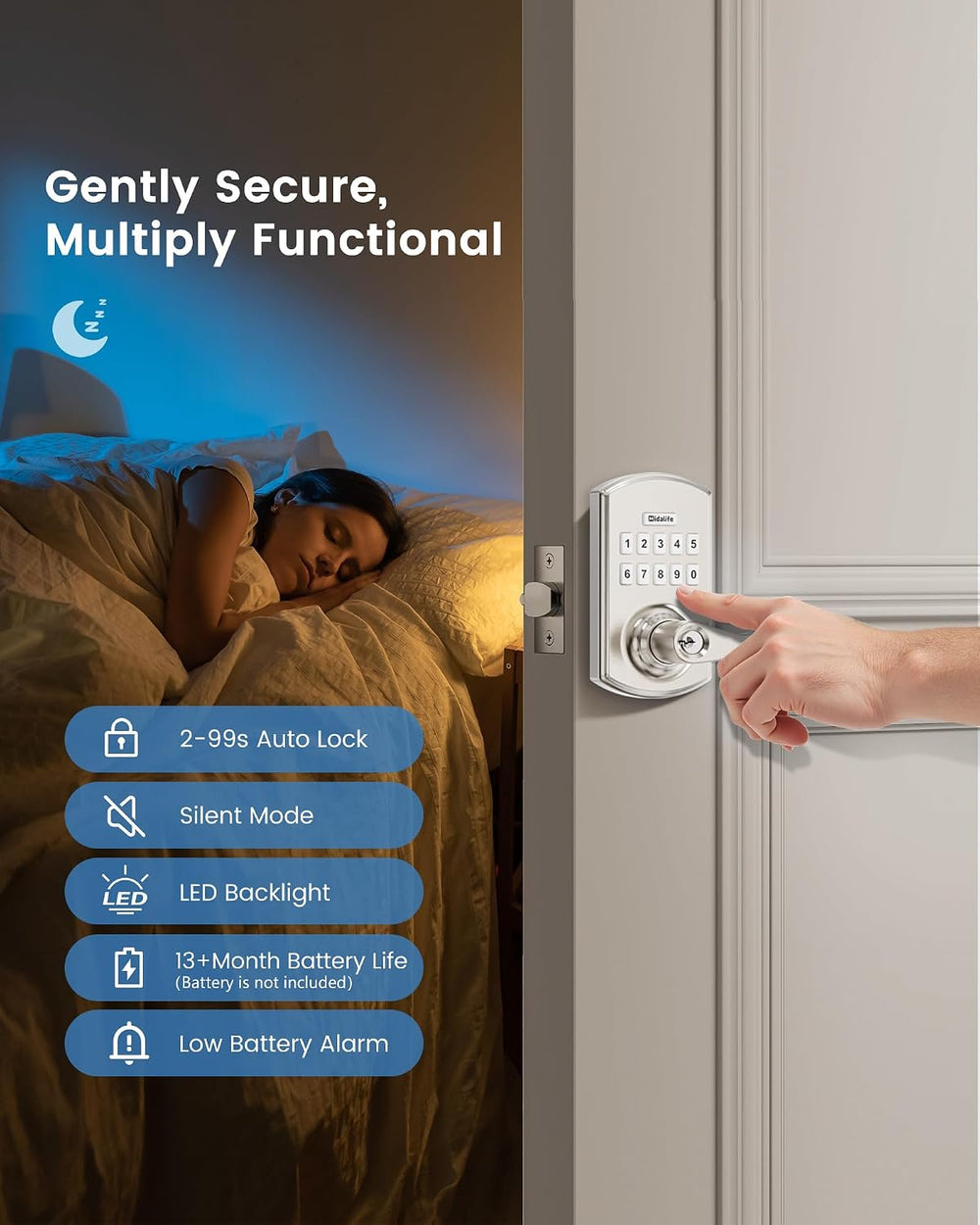 Keypad Smart Door Lock Handle Keyless Entry Electronic Satin Nickel 2 Pack