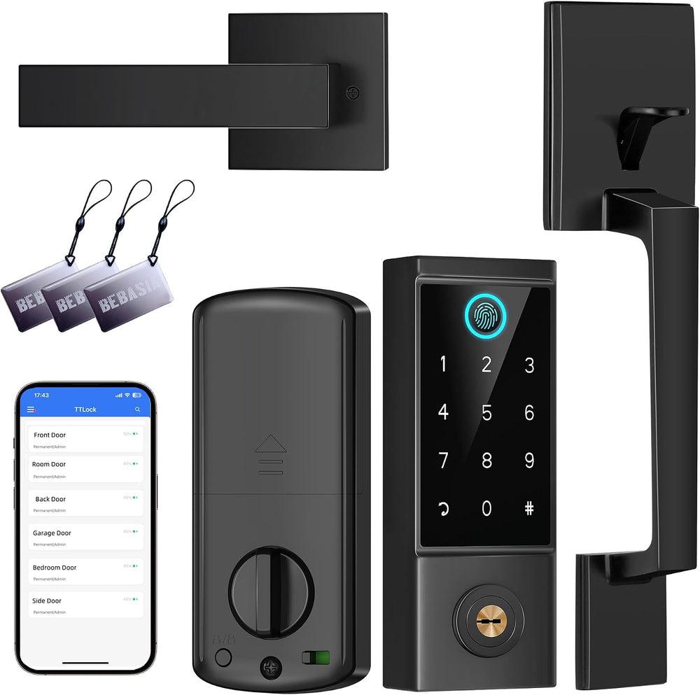 BEBASIA APP Fingerprint Smart Door Lock with Front Door Handle Sets