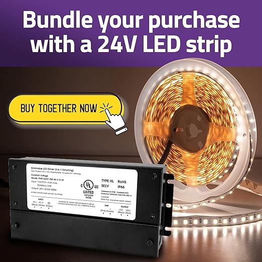 HitLights 200W Dimmable LED Driver, Electronic Transformer, 120V AC to 24V DC
