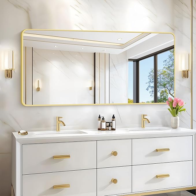30"x60" Gold Bathroom Mirror, Large Rectangle Mirror, Rectangular W...