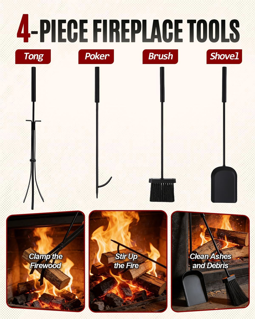 29" Heavy Duty Firewood Rack Indoor with 4 Fireplace Tools Set