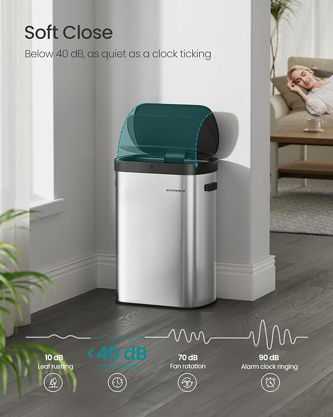 SONGMICS Motion Sensor Trash Can, 13-Gallon Automatic Garbage Can