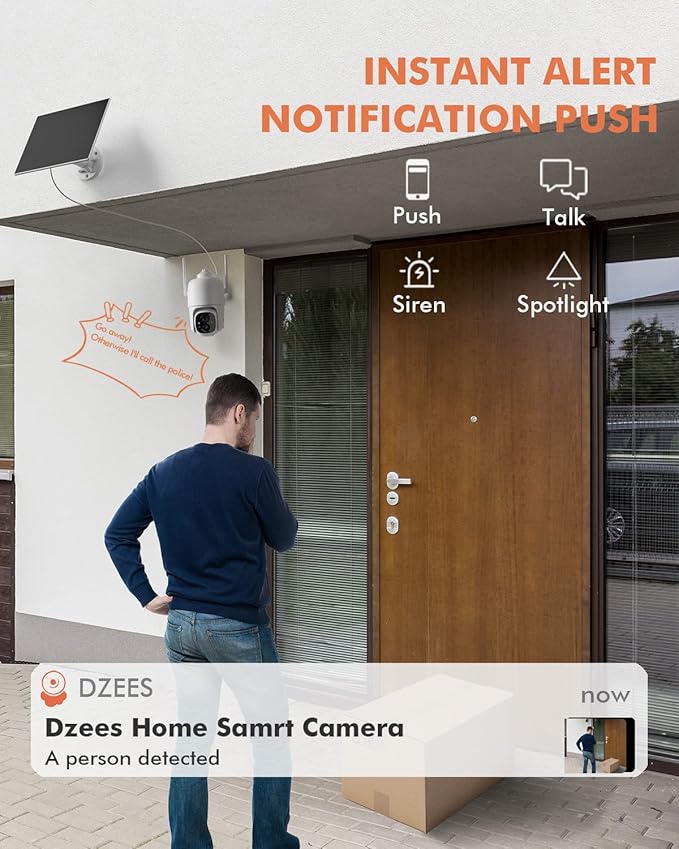 Dzees Solar Security Cameras Wireless Outdoor, 2K Battery Powered Security