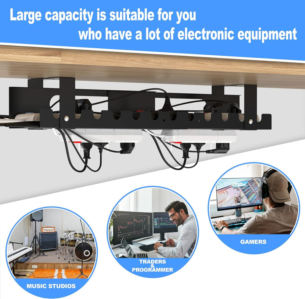 2PACKS Cable Management Under Desk Tray Adjustable Large Under Table Cord Wir...