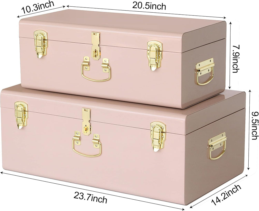 Vixdonos Decorative Metal Box Storage Trunks Set of 2 College Dorm Chest with...