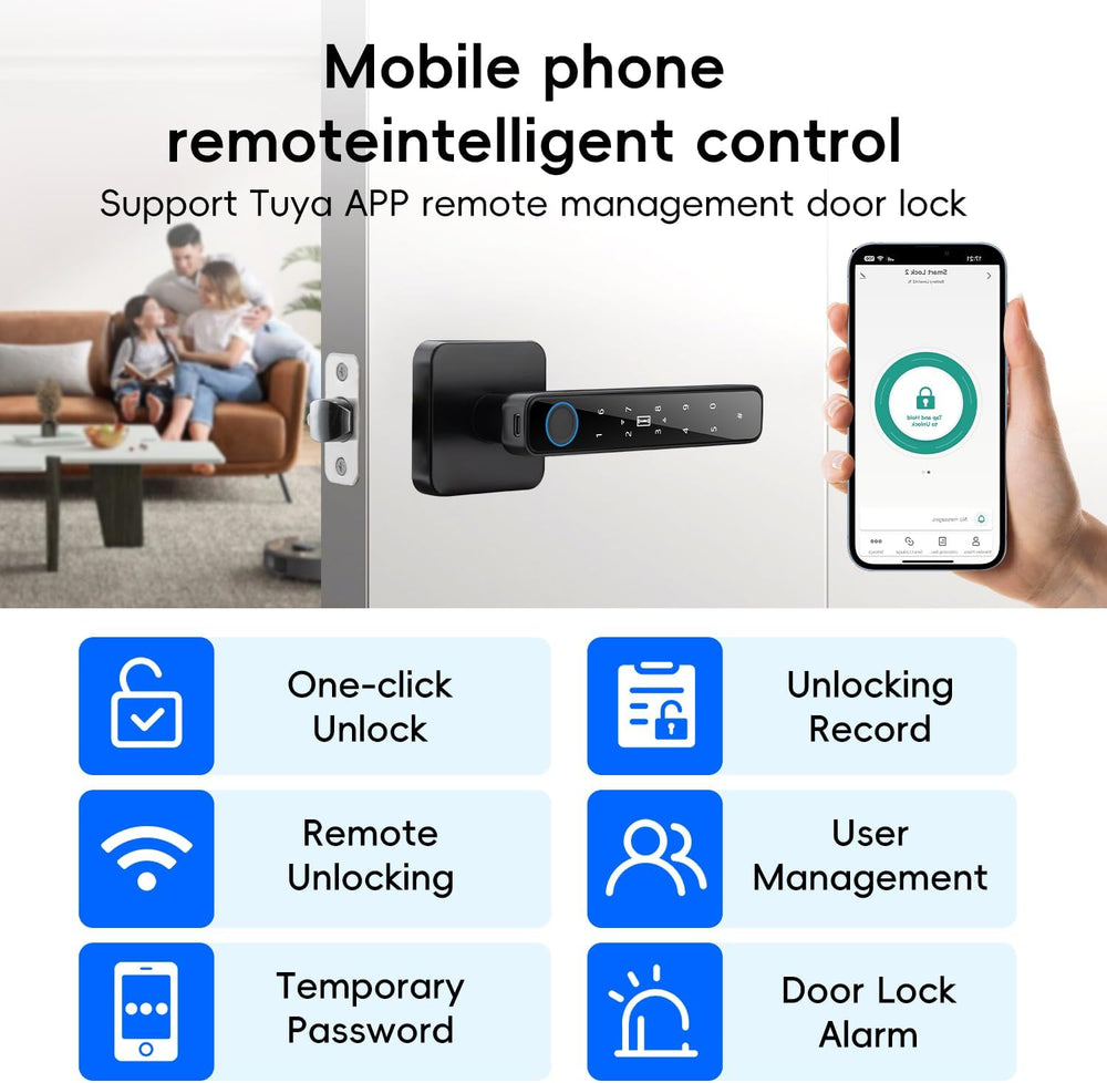 Smart Door Knob with Key & Keypad, Biometric Fingerprint Door Lock