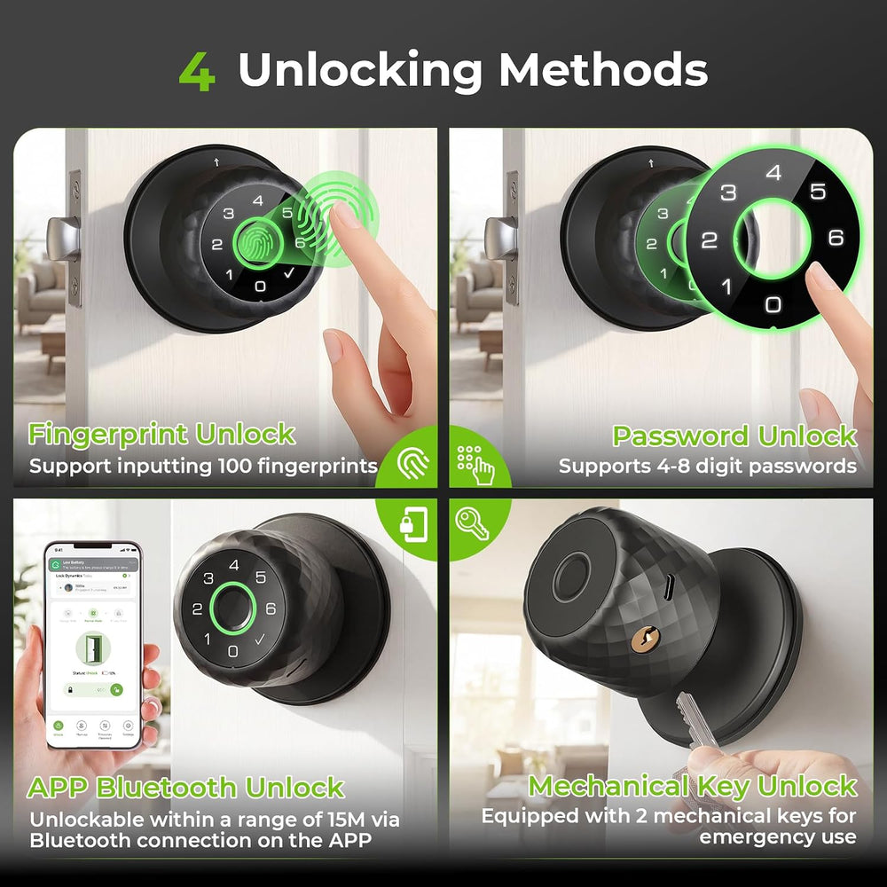 𝐅𝐢𝐧𝐠𝐞𝐫𝐩𝐫𝐢𝐧𝐭 𝐊𝐞𝐲𝐩𝐚𝐝 Door Lock, Smart Biometric Door Knob Support 15M App Contr...