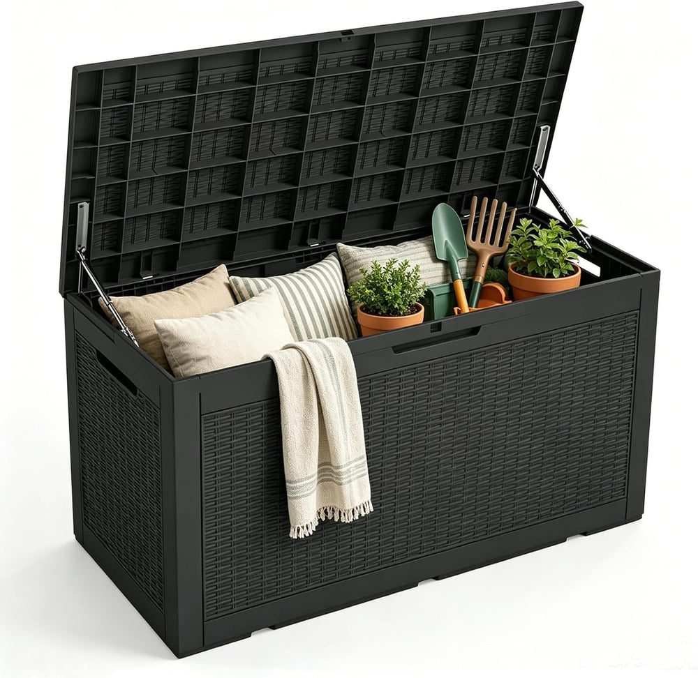 102 Gallon Resin Outdoor Storage Box, Waterproof Deck Box with Lockable Lid, ...