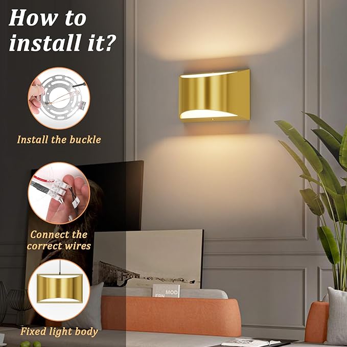 Aipsun Brushed Brass Wall Sconce Indoor Wall Lights Hardwired 1 Pack Up and
