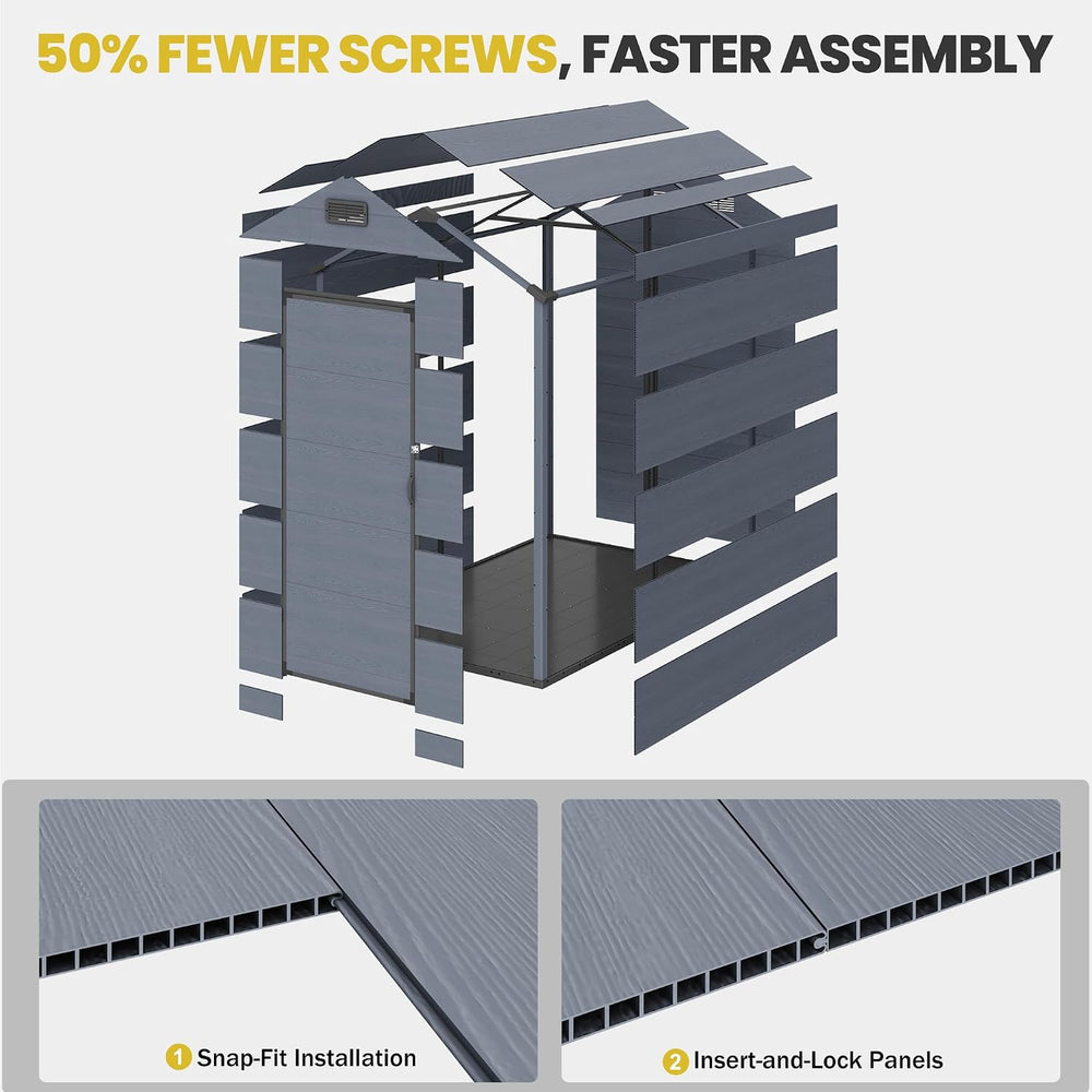 MNLR 4x6 FT Resin Outdoor Storage Shed with Floor & Dual-Look Plastic Panel