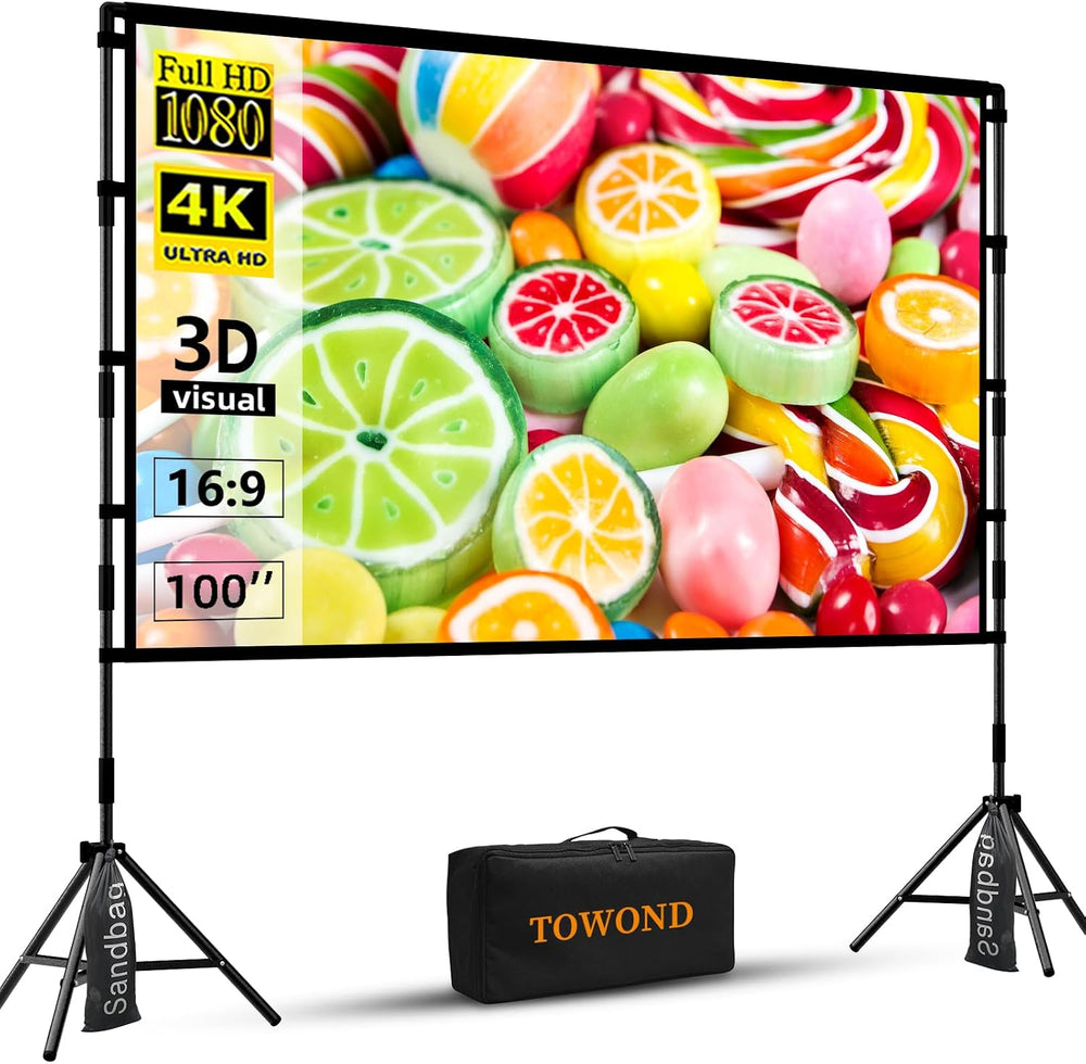 TOWOND Projector Screen with Stand, 100 inch Outdoor Projector Screen Portable