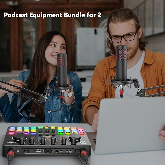 Podcast Equipment Bundle for 2, Audio Interface DJ Mixer