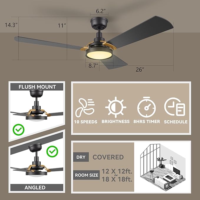 SMAAIR 52 Inch Smart Wifi Ceiling Fans
